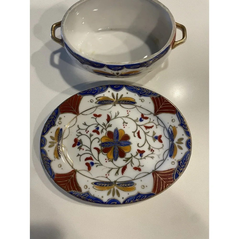Vintage Japanese Imari Hand Painted porcelain bowl saucer set Mid-20th century